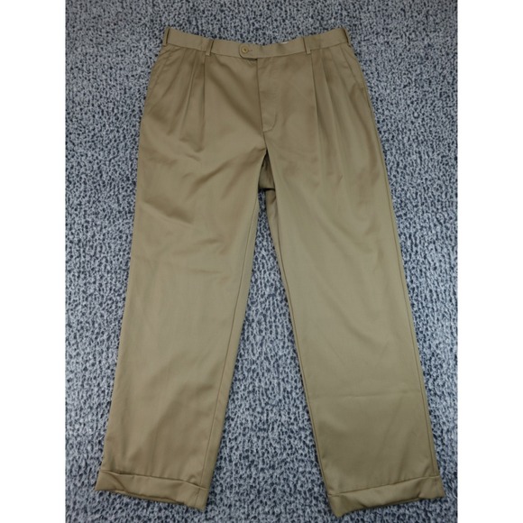 Zanella Pleated Khaki Trousers Tan Cuffed Dress Pants 38x30 Business Casual